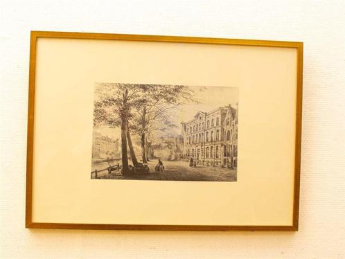 Prent van een straatje met een gracht 37228, Verzamelen, Ansichtkaarten | Nederland, Ongelopen, Noord-Holland, Voor 1920, Ophalen of Verzenden