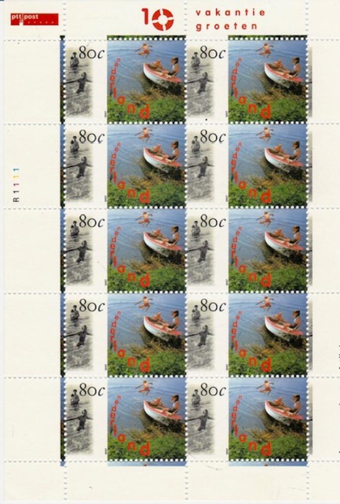 postzegelvel - 10 vakantie groeten - 1997, Postzegels en Munten, Postzegels | Nederland, Postfris, Na 1940, Ophalen of Verzenden