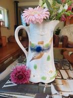 Franse Brocante Waterkan barbotine majolica vogel, Ophalen of Verzenden