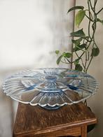 Vintage persglas taartschaal blauw glas retro belgië, Ophalen of Verzenden