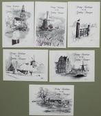 6 getekende kerstkaarten - jaren 90, Ophalen of Verzenden, 1980 tot heden, Ongelopen, Feest(dag)