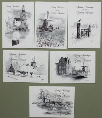 6 getekende kerstkaarten - jaren 90 beschikbaar voor biedingen