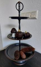 3 laags etagere rond aluminium donker bruin, Ophalen of Verzenden, Zo goed als nieuw