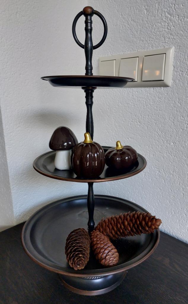 3 laags etagere rond aluminium donker bruin, Huis en Inrichting, Woonaccessoires | Etagères, Zo goed als nieuw, Ophalen of Verzenden