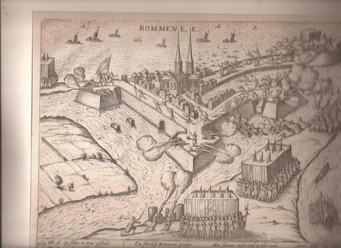 Bommenede ingenomen door de Spanjaarden, 1575. Hogenberg, Antiek en Kunst, Kunst | Etsen en Gravures, Ophalen of Verzenden