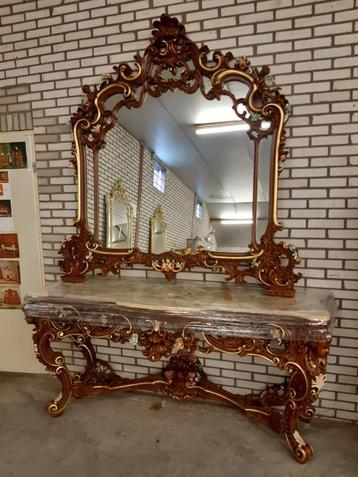    BAROK  SPIEGEL MET CONSOLE VAN SILIK [ PRIJS 1250,00 EURO beschikbaar voor biedingen