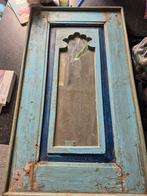 Oude blauwe spiegel met unieke vorm, Antiek en Kunst, Ophalen of Verzenden, Rechthoekig, 50 tot 100 cm, 100 tot 150 cm