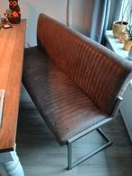 Bruin leren eetbank + 3 stoelen met metalen frame, Ophalen, Zo goed als nieuw, Drie, Bruin