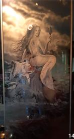 Spiegel met gezandstraalde zeemeermin afbeelding, Huis en Inrichting, Ophalen, Zo goed als nieuw, Rechthoekig, Minder dan 100 cm
