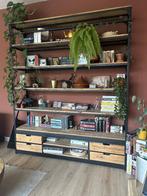 Rootsman industriele boekenkast massief hout metaal en eiken, Huis en Inrichting, Ophalen, Met plank(en), Gebruikt, 200 cm of meer