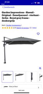 Garden Impressions Hawaii parasol 3x3 mtr. Donkergrijs., Tuin en Terras, Parasols, Gebruikt, Zweefparasol, Kantelbaar, 2 tot 3 meter