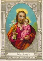 Mooi oud devotieprentje van de Heilige Joseph met Kind, Ophalen of Verzenden, Zo goed als nieuw, Kaart of Prent, Christendom | Katholiek