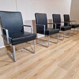 4X Hulsta D13 Stoelen - Eetkamerstoelen - Zwart Leder-Design, Huis en Inrichting, Stoelen, Zo goed als nieuw, Vier, Leer, Metaal