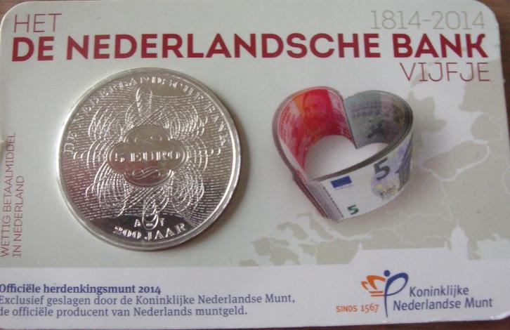 Coincard 5 euro Nederlandse bank UNC uit 2014, Postzegels en Munten, Munten | Nederland, Losse munt, Euro's, Koningin Juliana