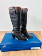 Gevoerde laars, zwart/bruin, hak 5-7cm, leer, maat 35,5, Hoge laarzen, Overige kleuren, Ophalen of Verzenden, Zo goed als nieuw