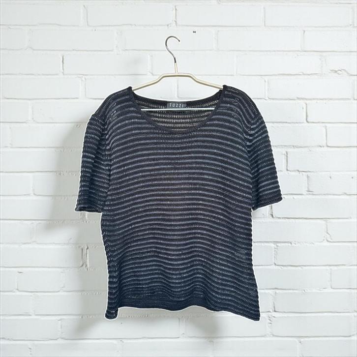 Tuzzi Top Maat 42 Donker Grijs Gebreid Semi Doorschijnend, Kleding | Dames, T-shirts, Gedragen, Maat 42/44 (L), Grijs, Korte mouw