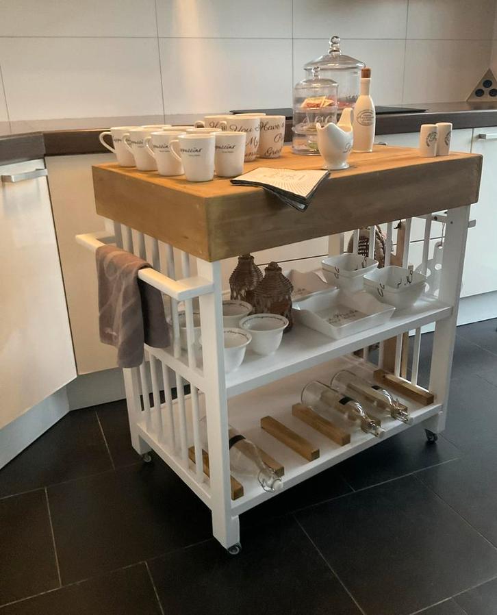Keukentrolley Wit & Wagondelen Wood & Flessenrek Trolley, Huis en Inrichting, Keuken | Keukenelementen, Zo goed als nieuw, Ophalen of Verzenden