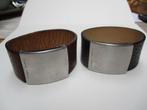 Bruin of zwart leren brede manchet armband stalen sluiting, Verzenden, Zo goed als nieuw, Zilver, Leer