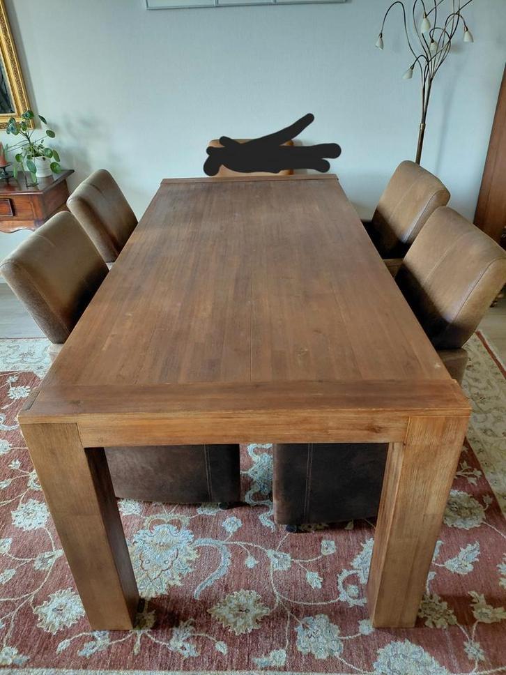 Eettafel met 4 stoelen bruin., Huis en Inrichting, Complete eetkamers, Gebruikt, 4 tot 6 stoelen, Ophalen