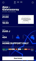 Ajax Galatasaray Vak 424 3 Tickets naast elkaar, Tickets en Kaartjes, Losse kaart, Drie personen of meer, November, Europa of Champions League