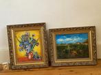 2 kleurige schilderijtjes in goudkleurige lijsten bloemen, Ophalen of Verzenden, Zo goed als nieuw, Schilderij, Oorspronkelijke maker