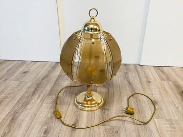 Tafellamp, koper-look en glas, 3 peers, bamboe motief, ZGAN beschikbaar voor biedingen