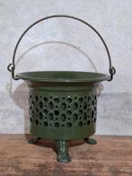 Oude brocante emaille theelichtje komfoor groen compleet, Ophalen of Verzenden
