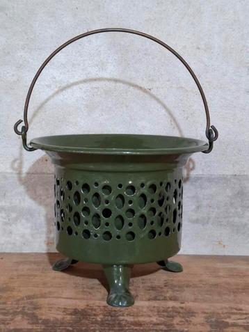 Oude brocante emaille theelichtje komfoor groen compleet beschikbaar voor biedingen
