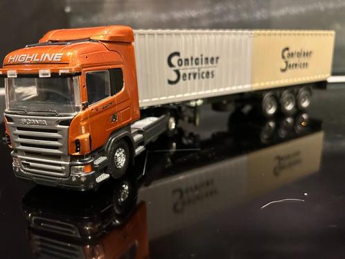 Tekno Scania R high line met 2x 20ft container, Hobby en Vrije tijd, Modelauto's | 1:50, Zo goed als nieuw, Bus of Vrachtwagen