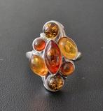 925 zilver ring met barnsteen in meerdere tinten, 19 tot 20, Ophalen of Verzenden, Zo goed als nieuw, Dame