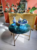Groen Marmeren Tafel Gouden Onderstel, Ophalen, Minder dan 45 cm, Marmer, Metaal of Aluminium