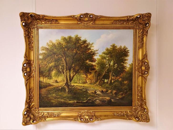 L.Col- Prachtig bosgezicht met water en boerderij, Antiek en Kunst, Kunst | Schilderijen | Klassiek, Ophalen