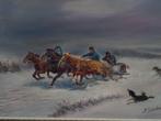 Schilderij wolven aanval van A Scheloumoff., Antiek en Kunst, Kunst | Schilderijen | Klassiek, Ophalen