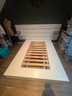 NORDLI Bedframe + Achterwand & opberglades wit 160x200 cm, Ophalen, Wit, Tweepersoons, Zo goed als nieuw