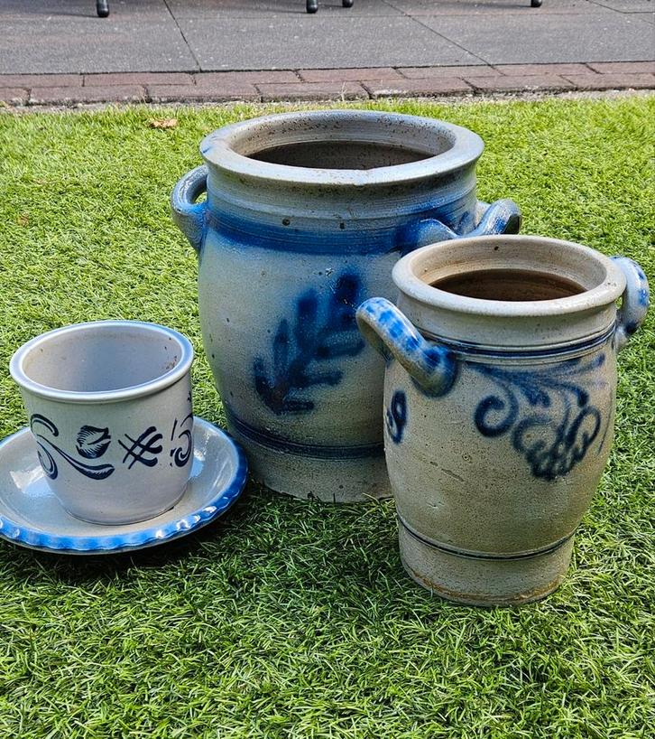 Aardewerk Plantenpotten Set - Blauw Decor, Antiek en Kunst, Antiek | Keramiek en Aardewerk, Ophalen