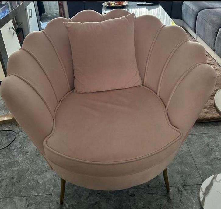 Unieke Schelpstoel - Roze Velvet, Huis en Inrichting, Fauteuils, Zo goed als nieuw, Stof, 75 tot 100 cm, Ophalen