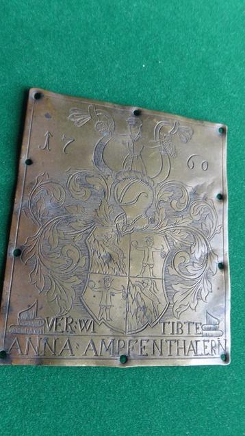 Antieke Heraldische plaquette Anna Ampfenthaler 1760 beschikbaar voor biedingen