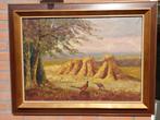 Fraai landschap met fazanten en hooischelven, Antiek en Kunst, Ophalen of Verzenden