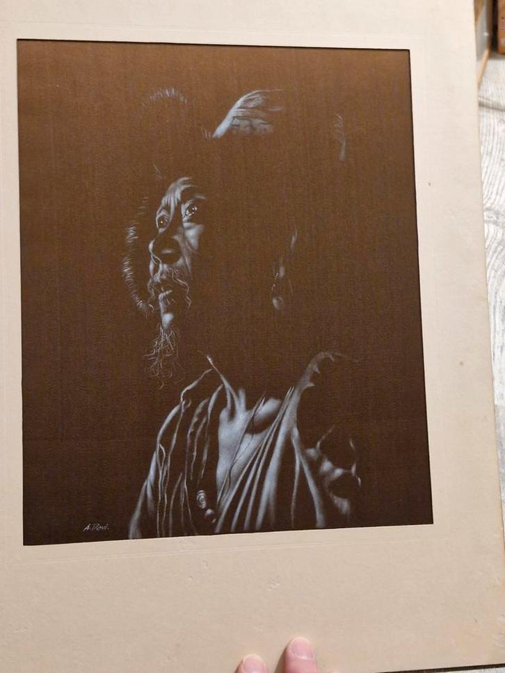 Ava Devi - schilderij op zijde -oosters man figuur, Antiek en Kunst, Kunst | Niet-Westerse kunst, Ophalen of Verzenden