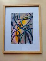 Origineel aquarel "Birds", ingelijst, Antiek en Kunst, Ophalen of Verzenden