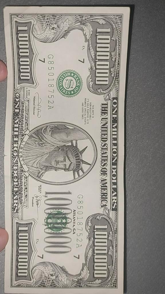 1.000.000 Dollar Biljet - Decoratief, Verzamelen, Overige Verzamelen, Zo goed als nieuw, Ophalen of Verzenden