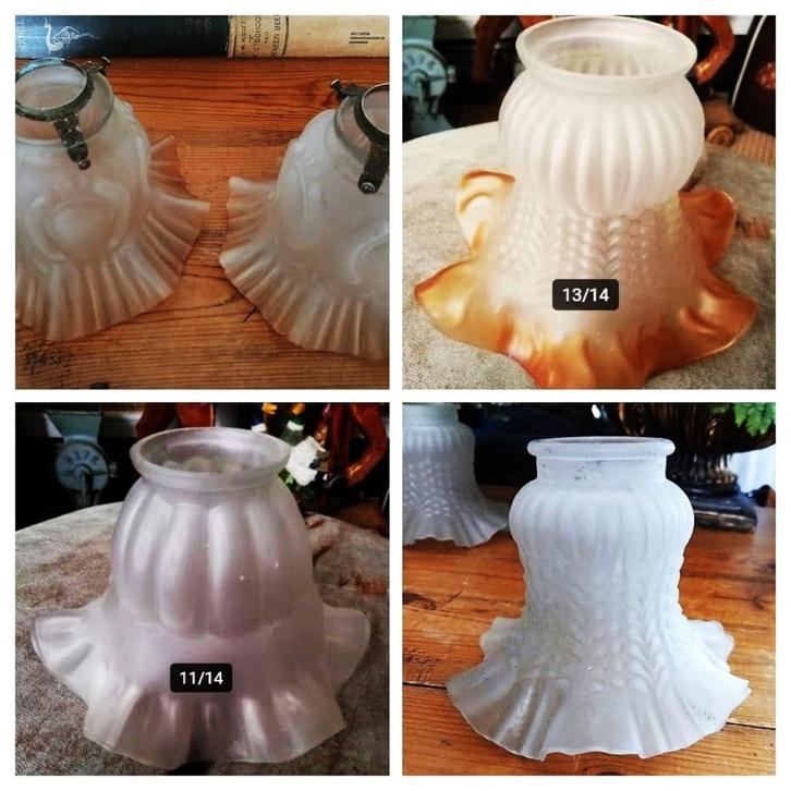 Glazen lampenkapjes kapje wit doorzichtig schulp rok, Antiek en Kunst, Curiosa en Brocante, Ophalen of Verzenden