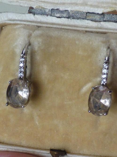 Zilveren Oorhangertjes Citrien en witte Zirkonia, Sieraden, Tassen en Uiterlijk, Antieke sieraden, Hanger, Zilver, Met edelsteen