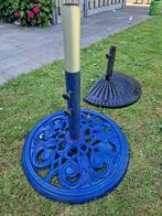 Grote zware gietijzeren blauwe parasolvoet + meer tuin art., Ophalen of Verzenden, Gebruikt, Minder dan 1 meter, Parasolvoet