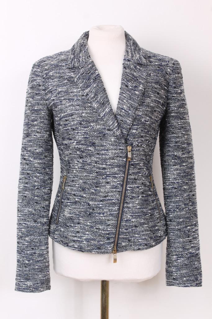 Bouclé jasje met goud van ARMANI, Kleding | Dames, Jasjes, Kostuums en Pakken, Zo goed als nieuw, Maat 36 (S), Blauw, Verzenden