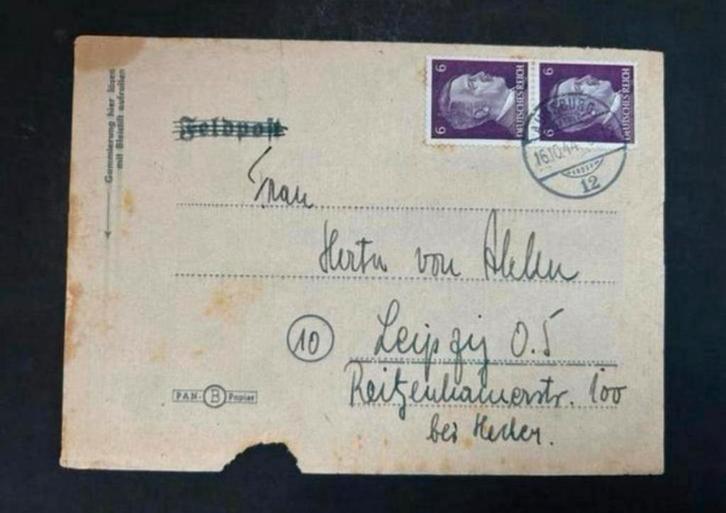 WWII Feldpost Briefkaart, 1944, Antiek en Kunst, Antiek | Emaille, Ophalen of Verzenden
