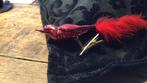 Oud glazen kerst vogeltje met veren staart  rood vogel, 0 tot 2 jaar