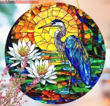 Raamhanger reiger ( glas in lood stijl ) beschikbaar voor biedingen