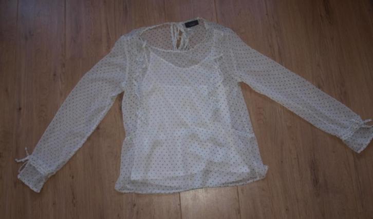 Wit Voile Shirt met Zwarte Stippen Yessica (36) Nieuw!, Kleding | Dames, T-shirts, Nieuw, Maat 36 (S), Wit, Lange mouw, Ophalen of Verzenden
