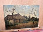 Boerderij met Boerin - Olieverf op Paneel, Antiek en Kunst, Kunst | Schilderijen | Klassiek, Ophalen of Verzenden
